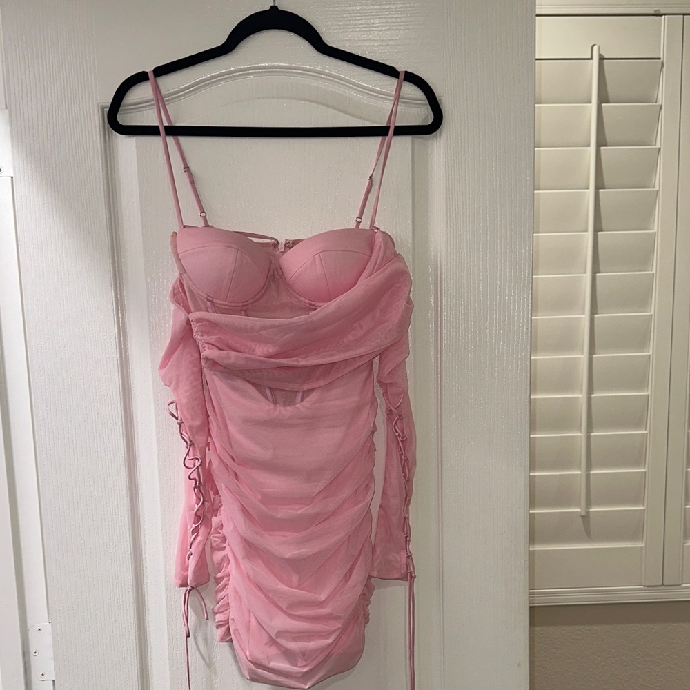 Oh Polly Pink Ruched Mini Dress